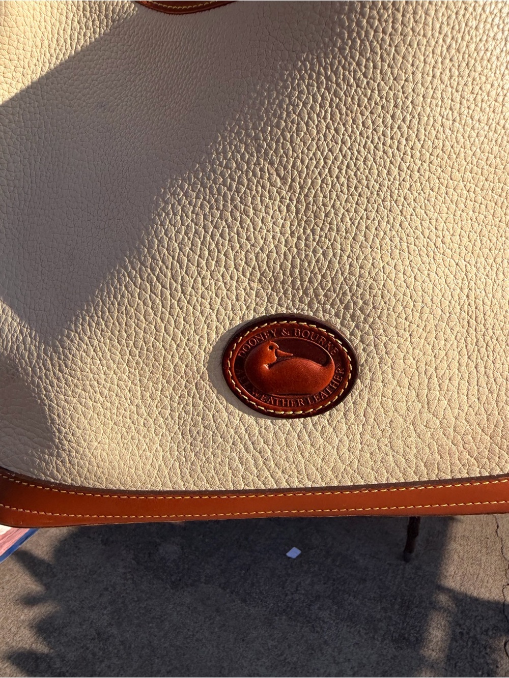 Dooney & Bourke Cream Leather Satchel with Tan Trim - Picture 2 of 6